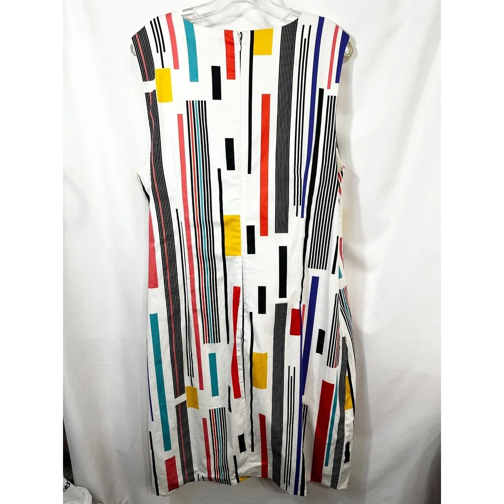 ASHRO Plus Size 20W Dress Sleeveless Colorful Striped‎ Sheath White Career 1683